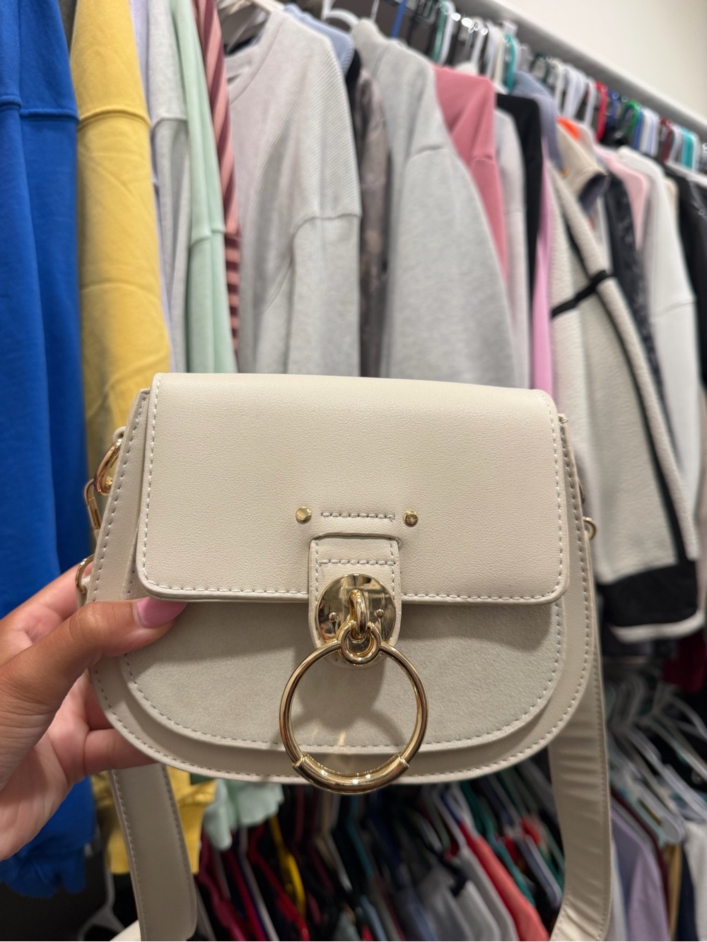 Francesca's Collections Cream Crossbody with Gold Ring Accent